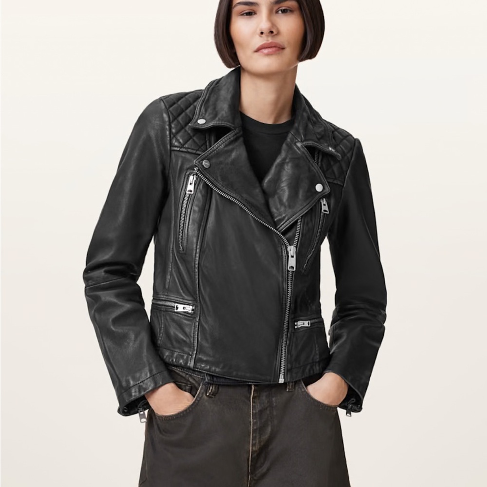 All Saints Gray/Black Leather Jacket